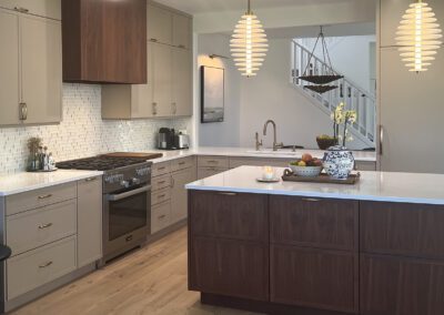 Palm Beach Gardens Kitchen with Walnut Island soft close doors in a full access frameless box