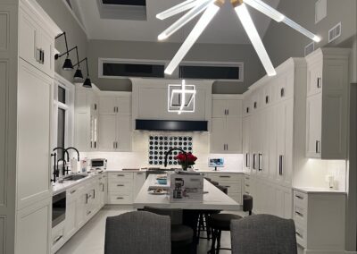 blue and white kitchen in St James, NY